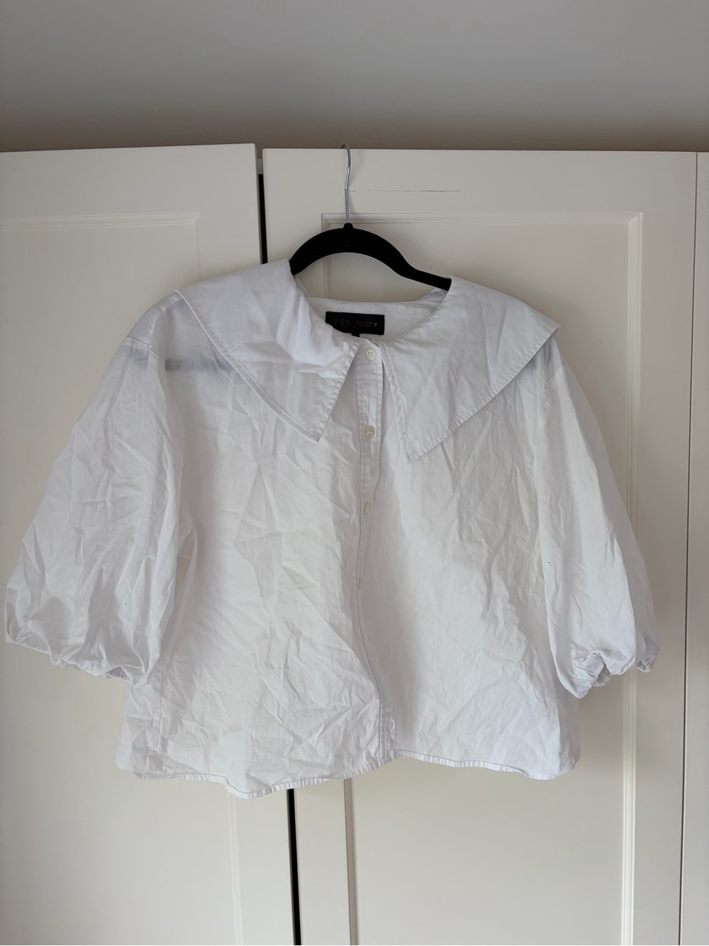 Zara White Puff Sleeve Peter Pan Collar Blouse